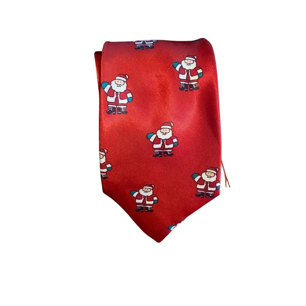 Mens Red Christmas Santa Claus‎ Waving Holiday Festive Necktie Accessory